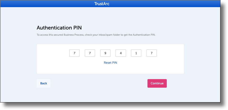 PIN confirmation screen showing successful verification