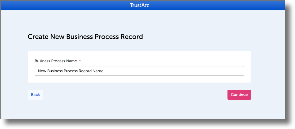 Smart URL form page prompting the user to enter the business process record name