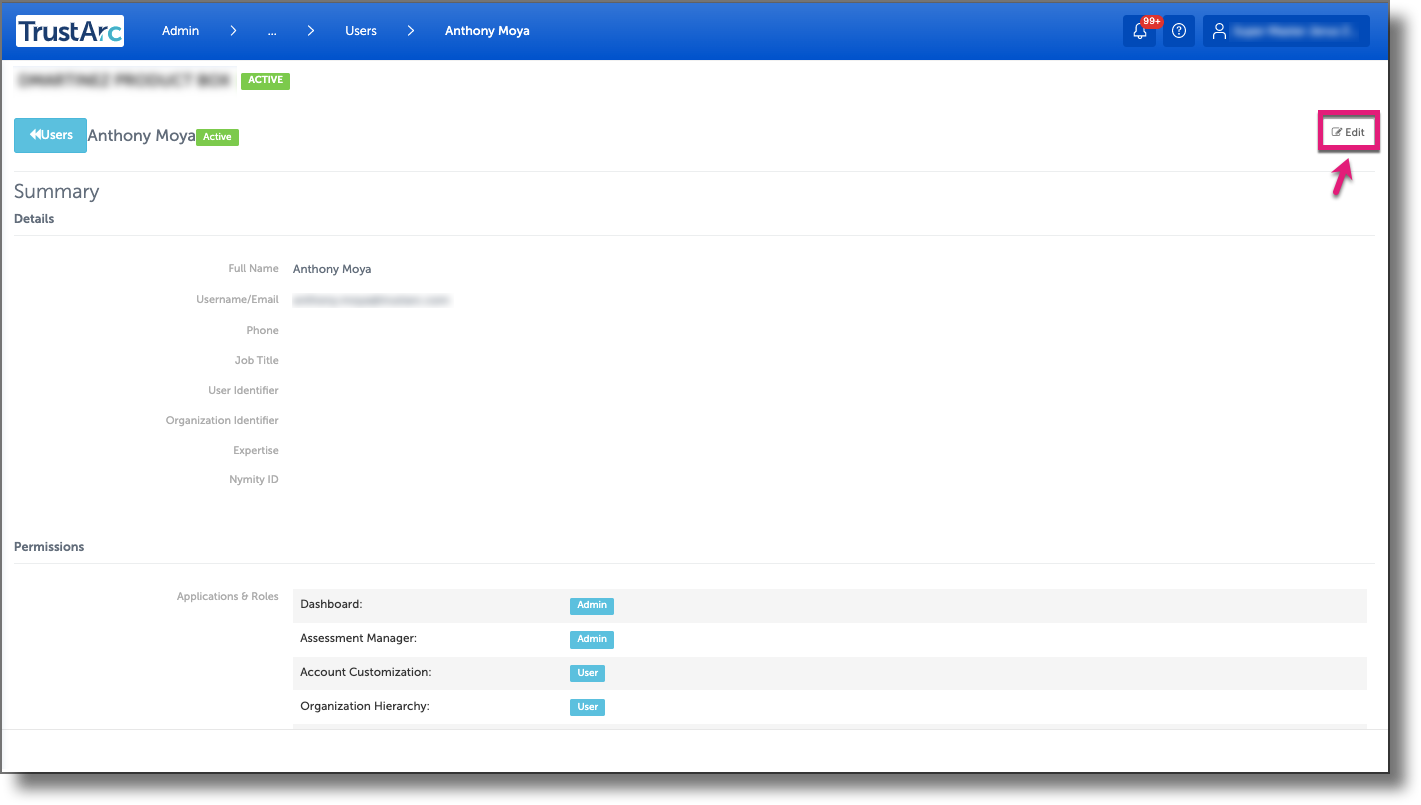 Shows the user profile information page