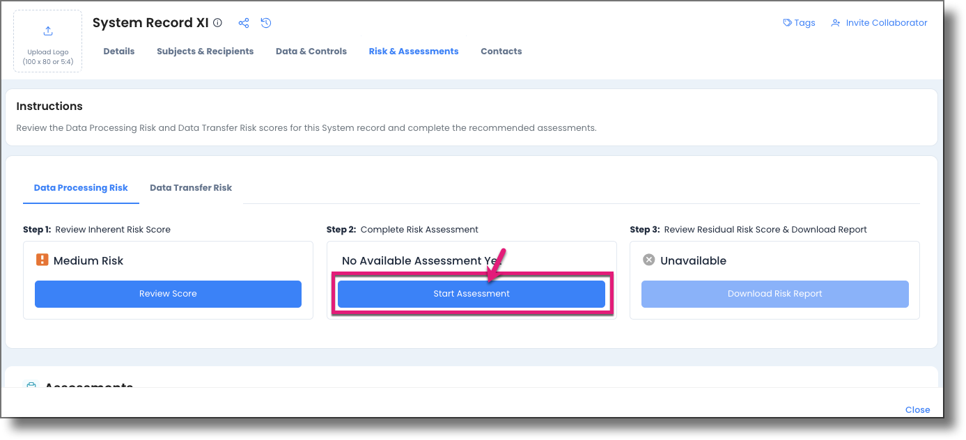 Start Assessment button