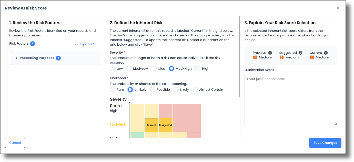 Review AI Risk Score modal