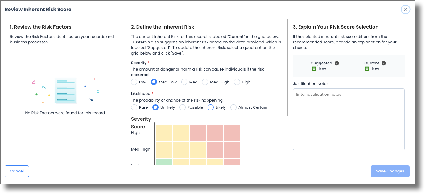 Review Inherent Risk Score modal