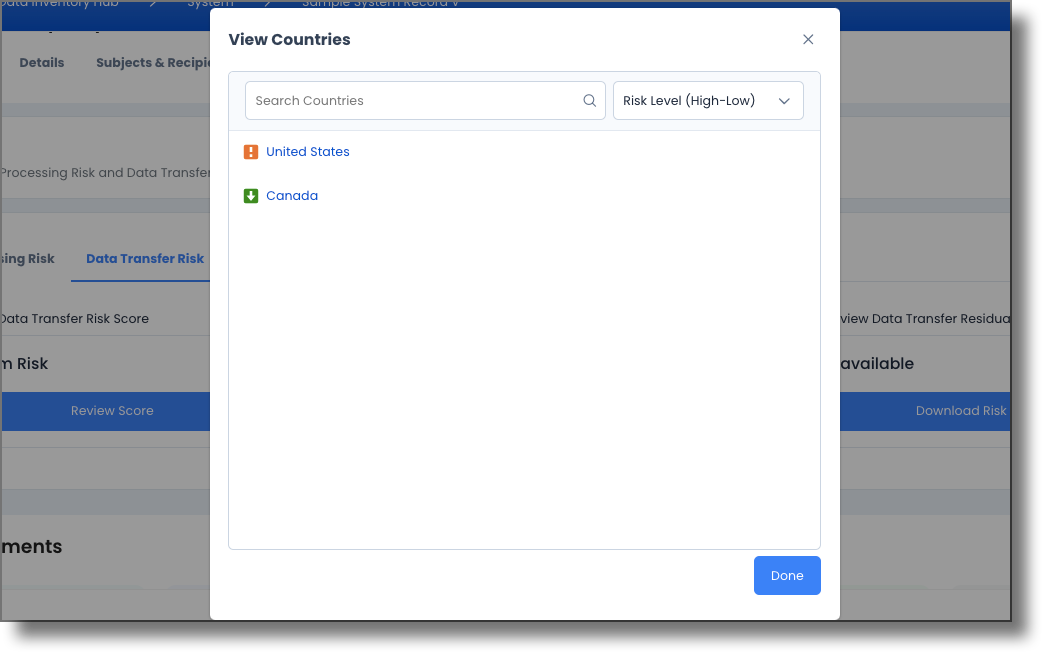 View Countries modal