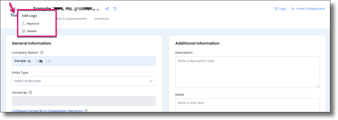 Upload Logo field on the company affiliate record