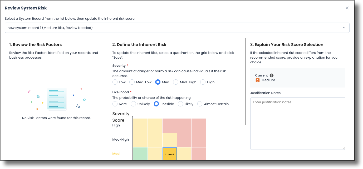 Review Business Process Risk modal