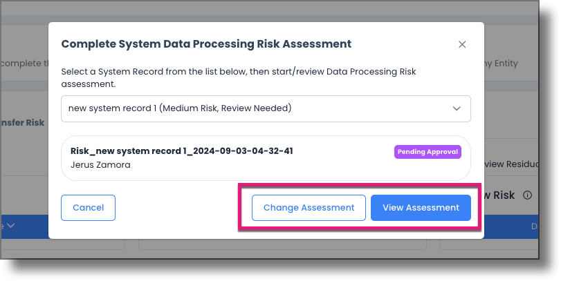 Change Assessment and View Assessment buttons