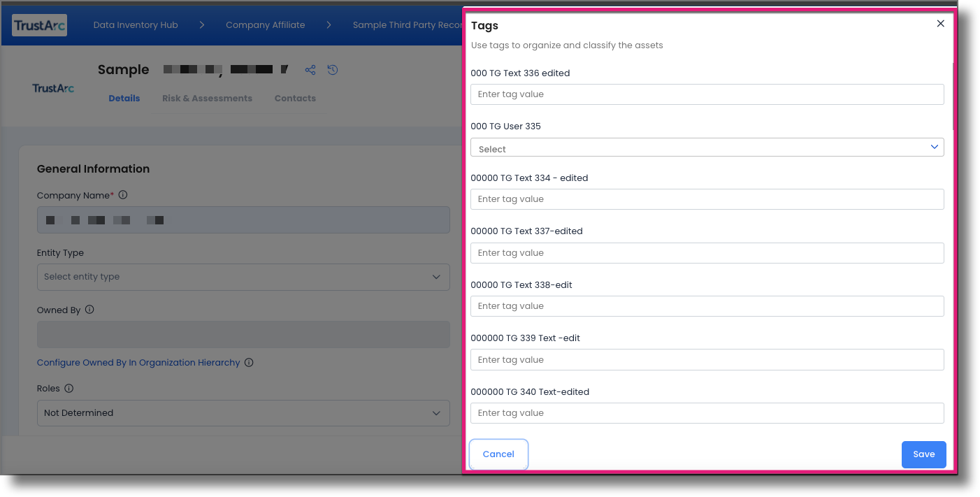 Tags panel open on the right side of the page