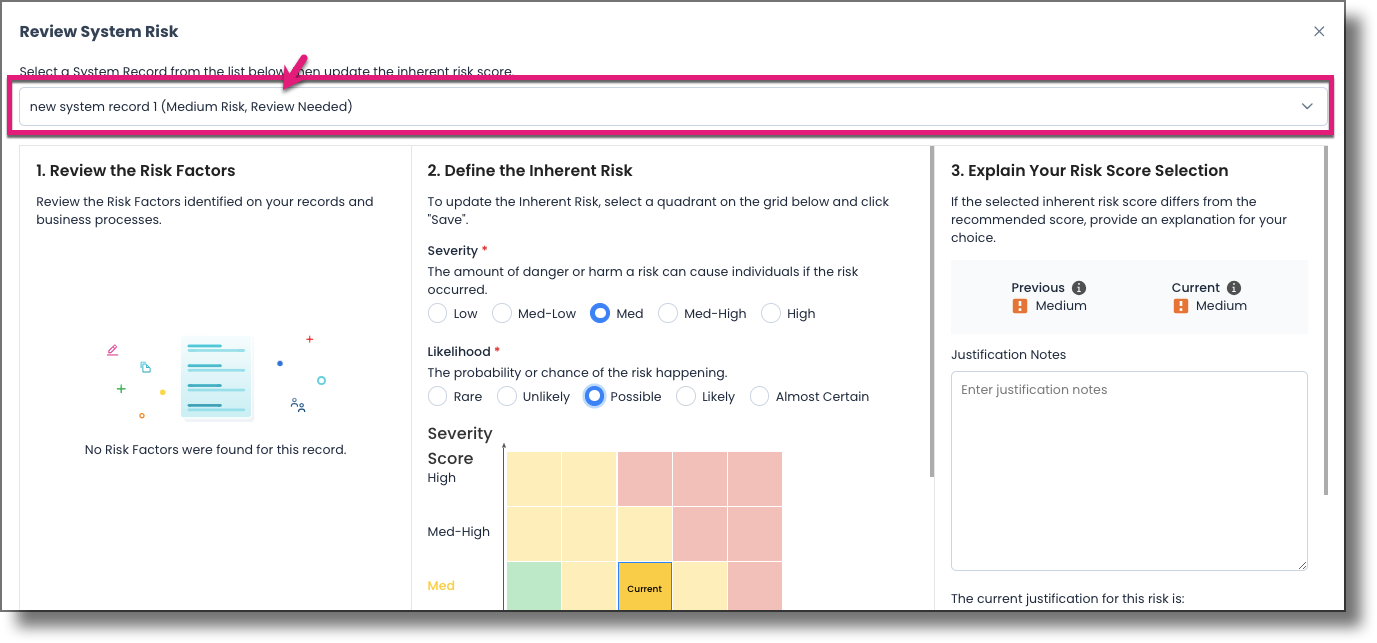 Review Data Transfer Risk modal