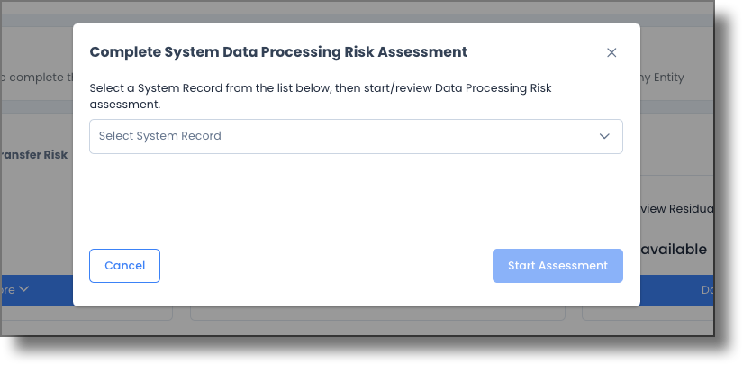 Complete System Data Processing Risk Assessment modal
