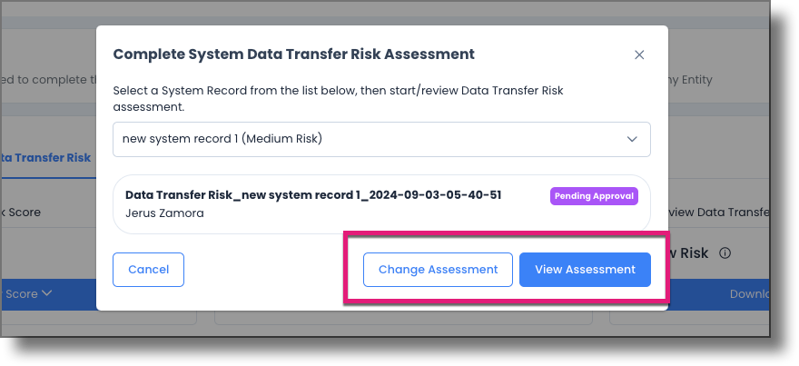 Change Assessment and View Assessment buttons