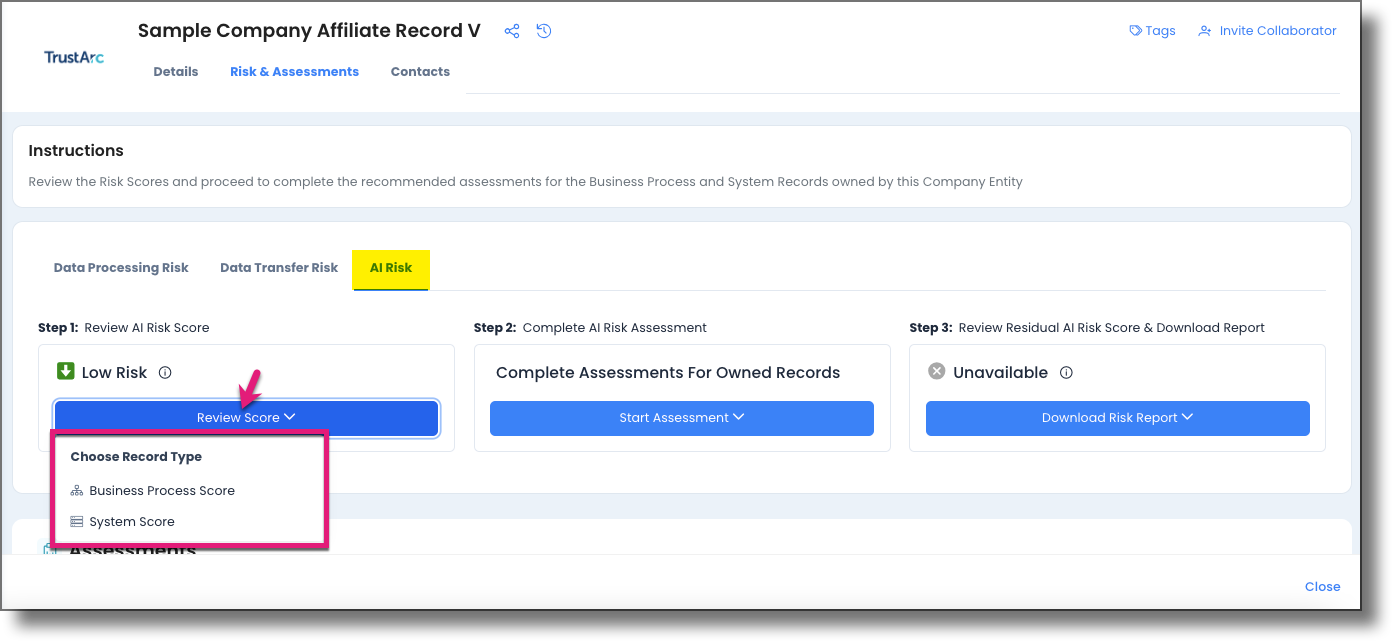 Step 1: Review AI Risk Score column on the AI Risk subtab