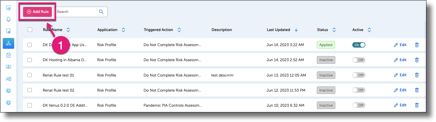 Automation Rules page with the Add Rule button highlighted