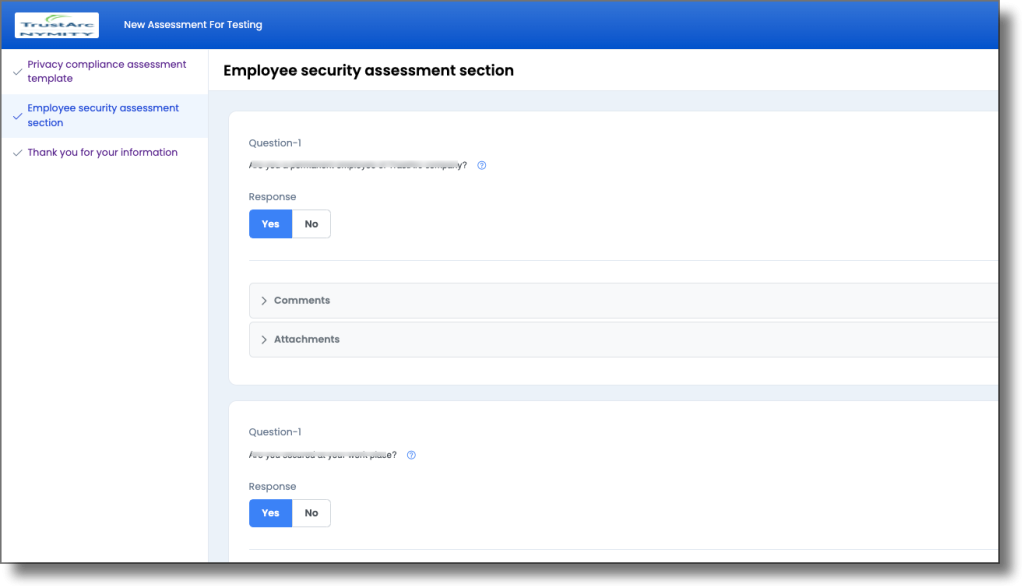 Survey page showing the questions and Submit button