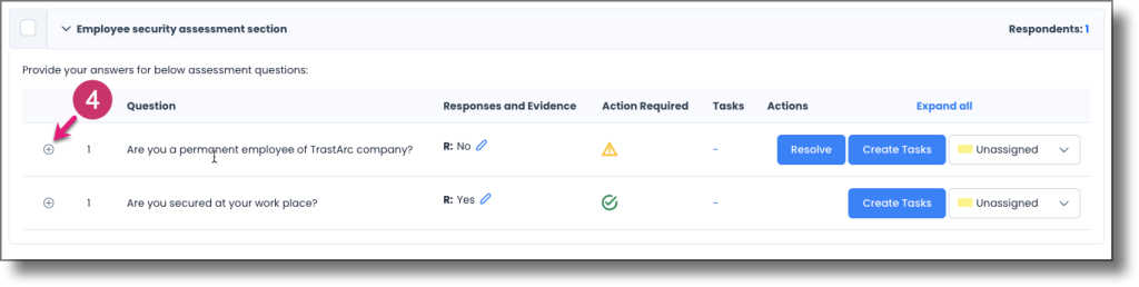Survey question row showing the plus button on the left to expand it