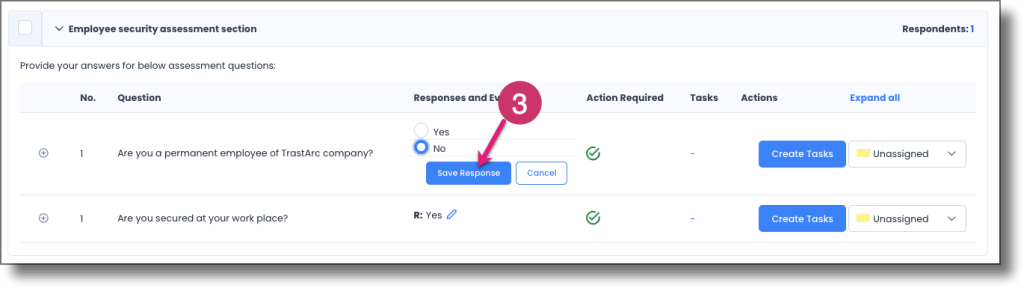 Inline response editor with the Save Response button
