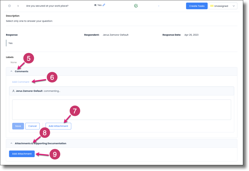 Expanded question showing the Comments area with Add Comment and Add Attachment buttons