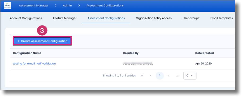 Assessment Configurations tab showing the Create Assessment Configuration button