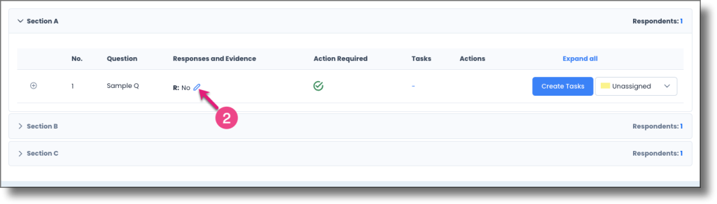 Response row showing the Edit icon for modifying a respondent answer