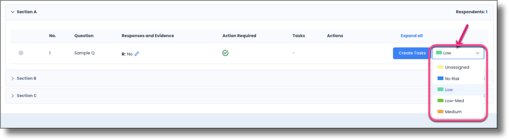 Question row showing the risk score button