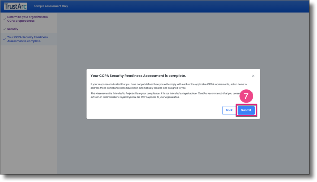 Survey page showing the Submit button at the bottom of the last section