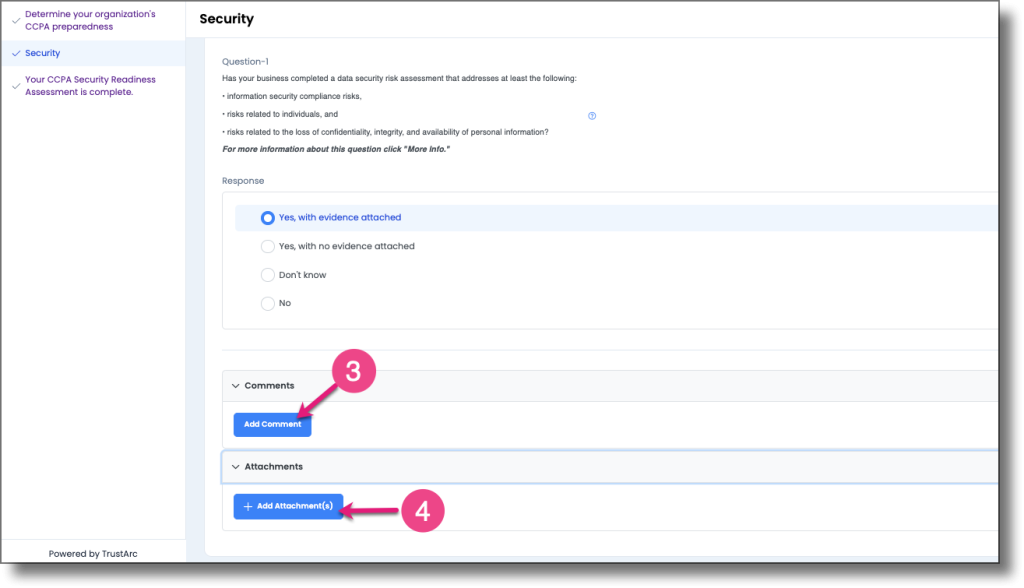 Question showing the Add Comment and Add Attachments buttons in the Comments area