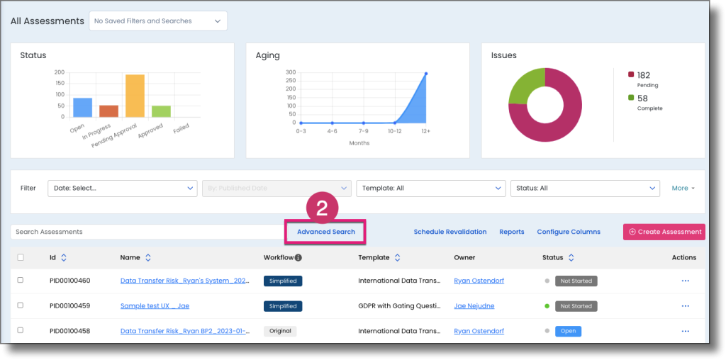 Advanced Search panel showing additional search parameter fields