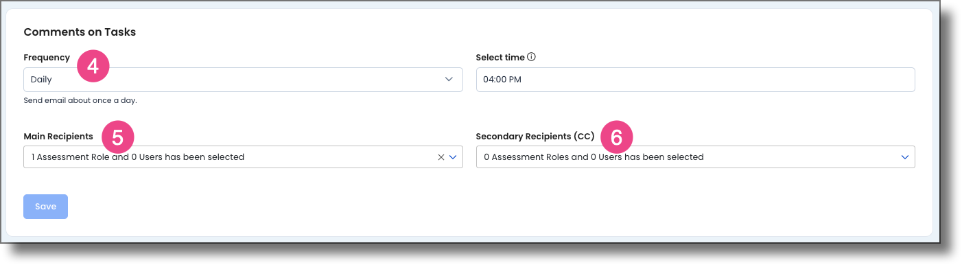Frequency dropdown showing Daily, Never, Periodically, and Instantly options
