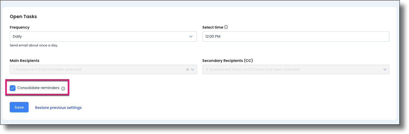 Consolidate reminders checkbox option