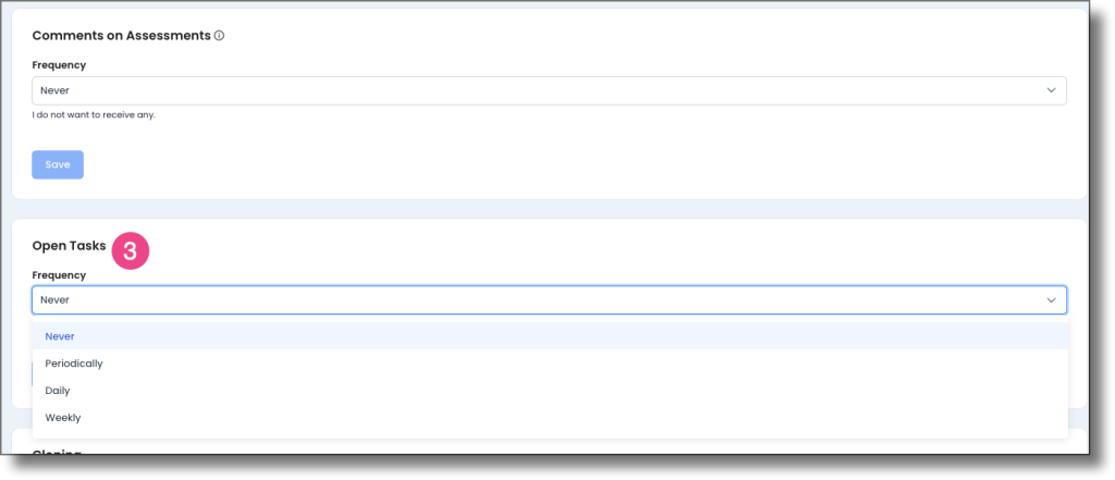 Open Tasks section showing the Frequency dropdown