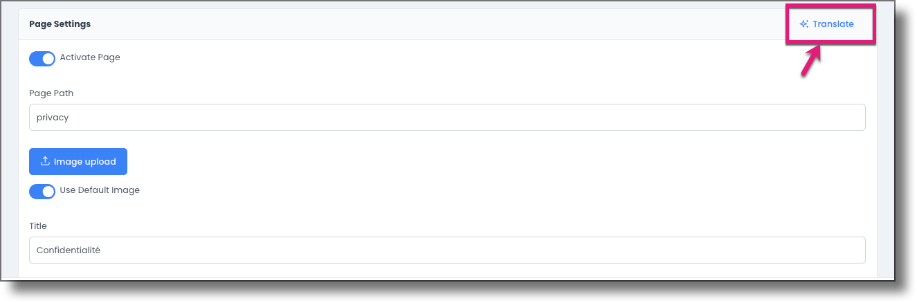 Shows the Translate button at the upper right corner of the Trust Center page section.