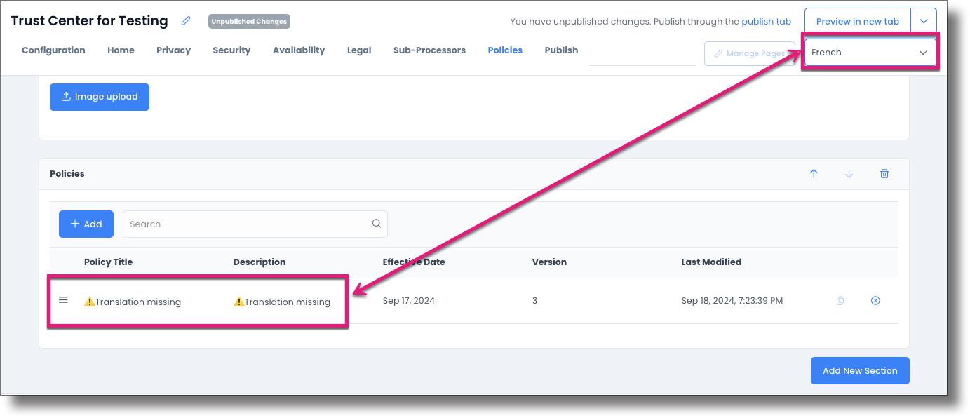 Shows "Translation missing" text for contents that are not translated after the page is set to a particular language.