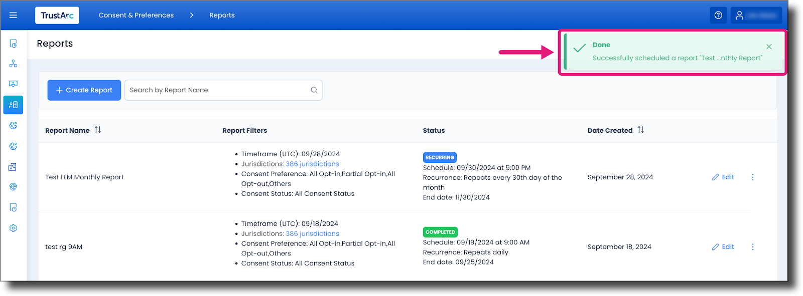 Save button in the Schedule a Report modal