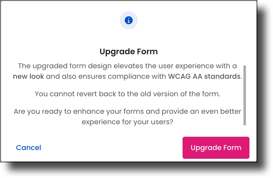 Upgrade Form confirmation window