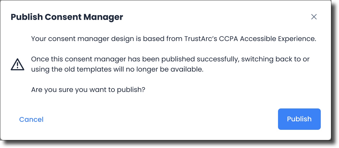Publish Consent Manager confirmation window