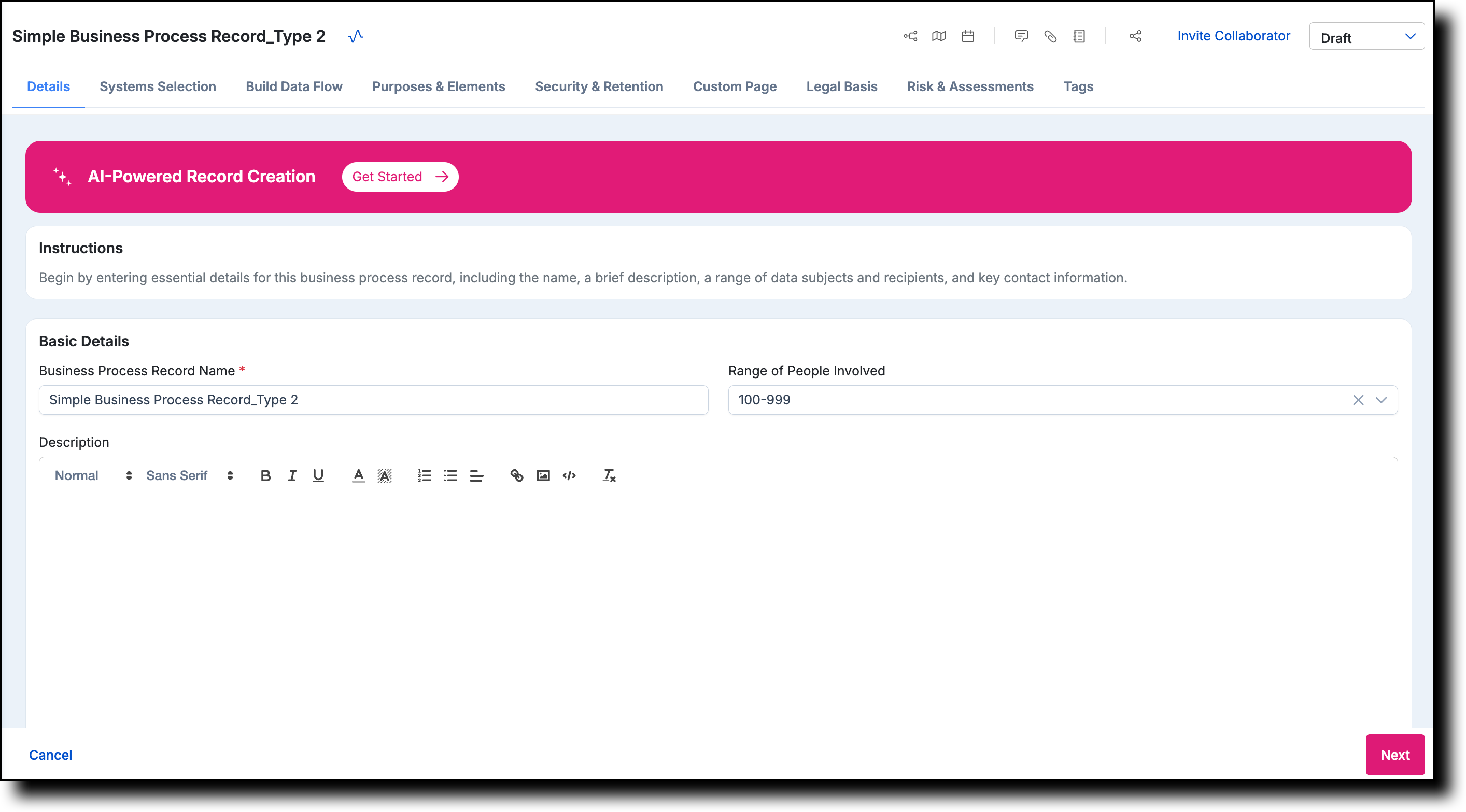 Creating a Simple Business Process Record – TrustArc Help Center