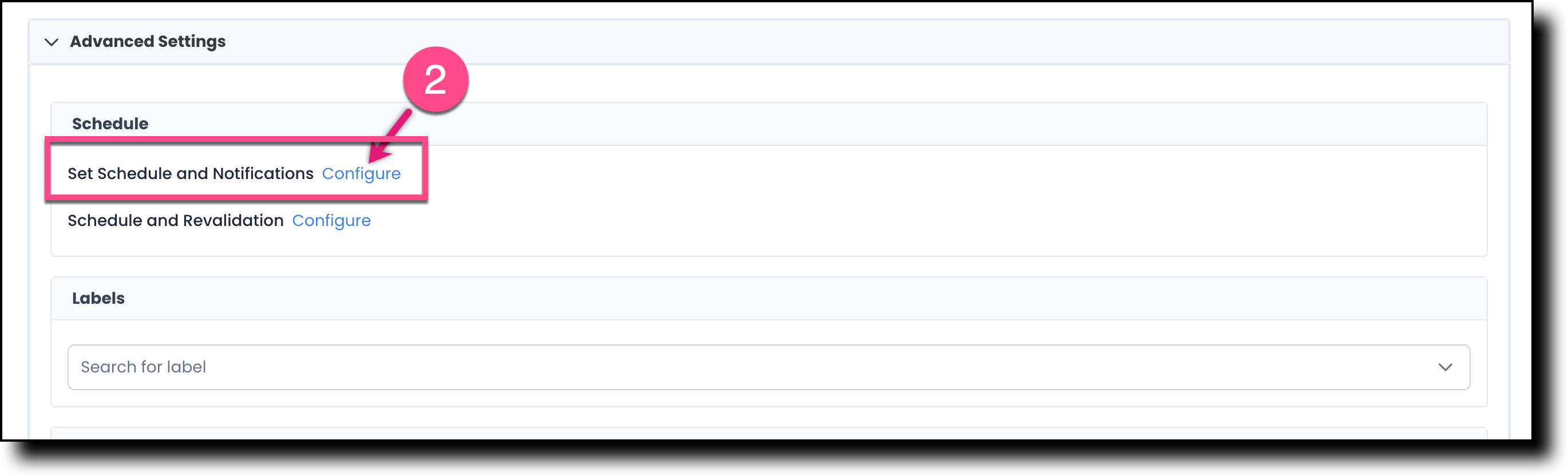 Advanced Settings showing the Configure link next to Set Schedule and Notifications