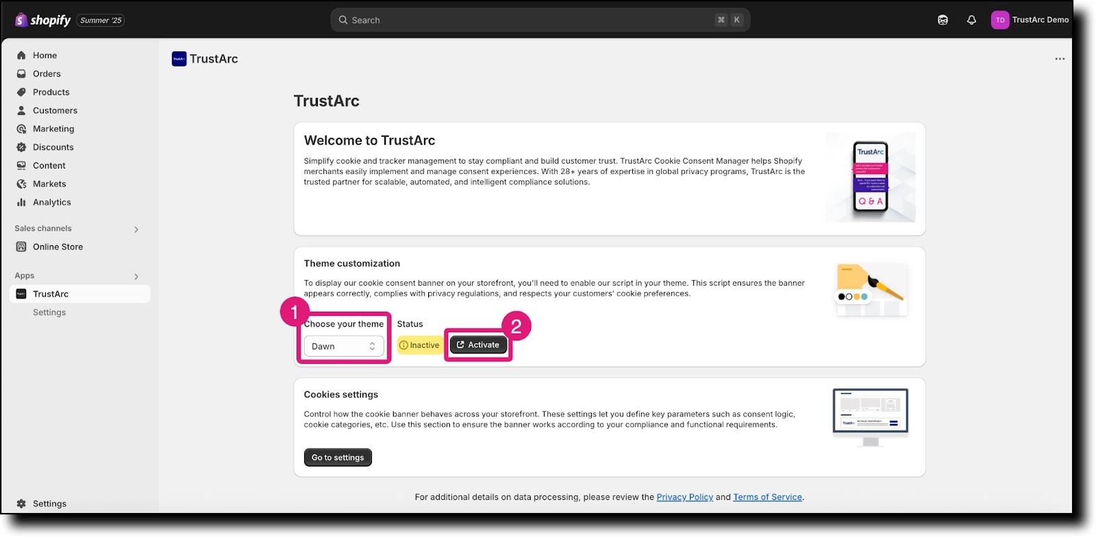 Theme dropdown with Activate button