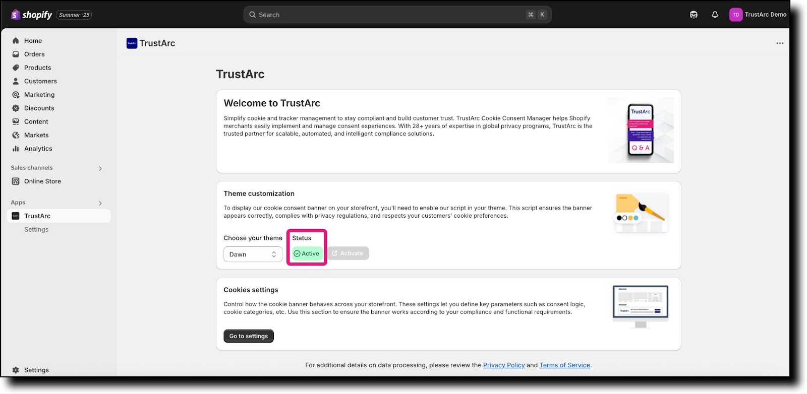Theme status showing Active