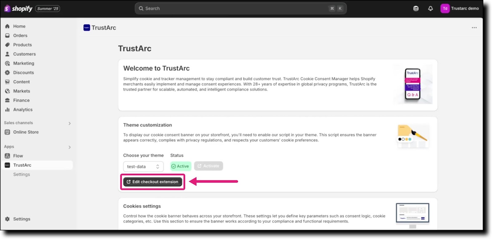 Edit checkout extension button