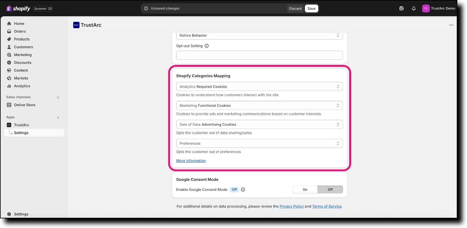 Shopify categories mapping dropdowns