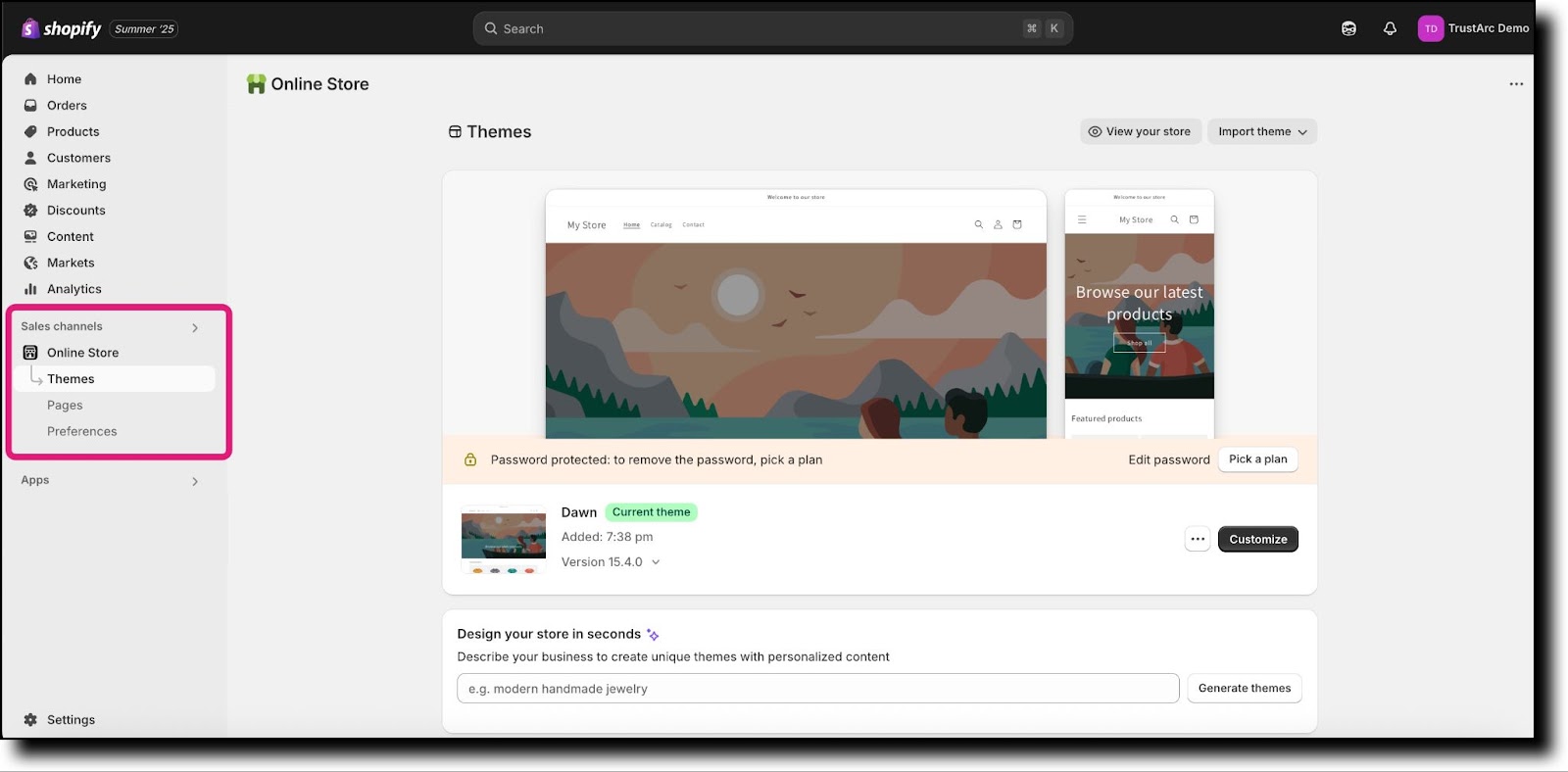 Admin panel Sales channels navigation