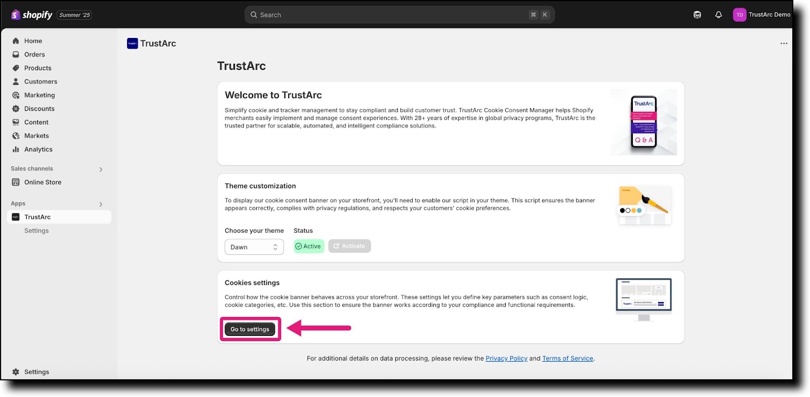 Cookies settings Go to settings button