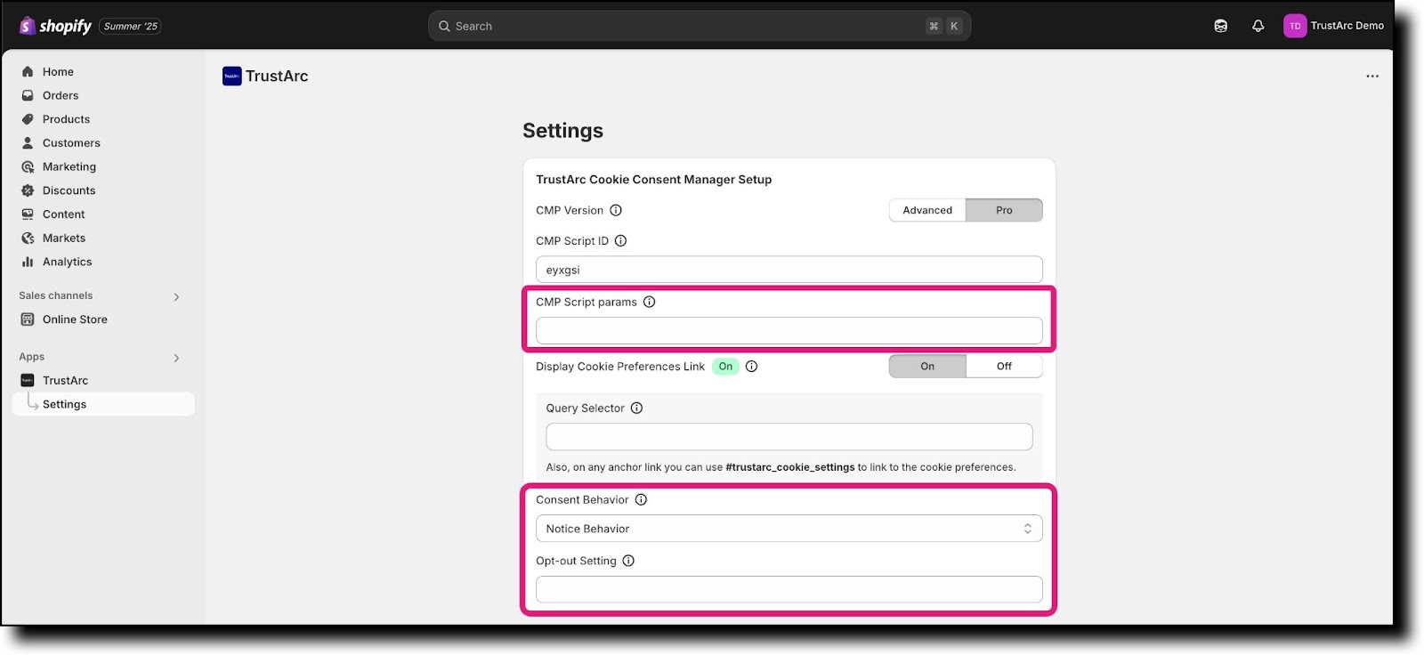 Additional configuration fields