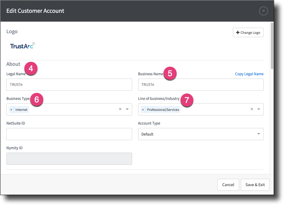 Shows the editable company profile fields