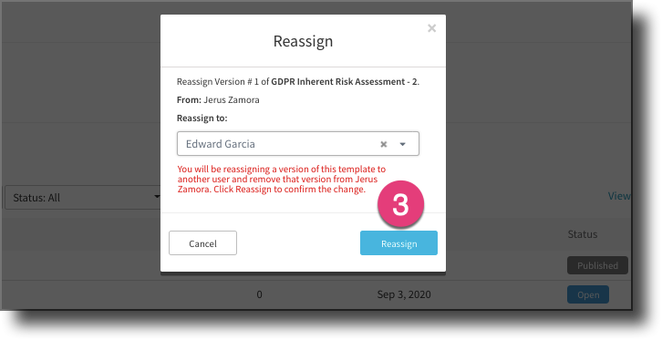 Reassigning a Template in Open state – TrustArc