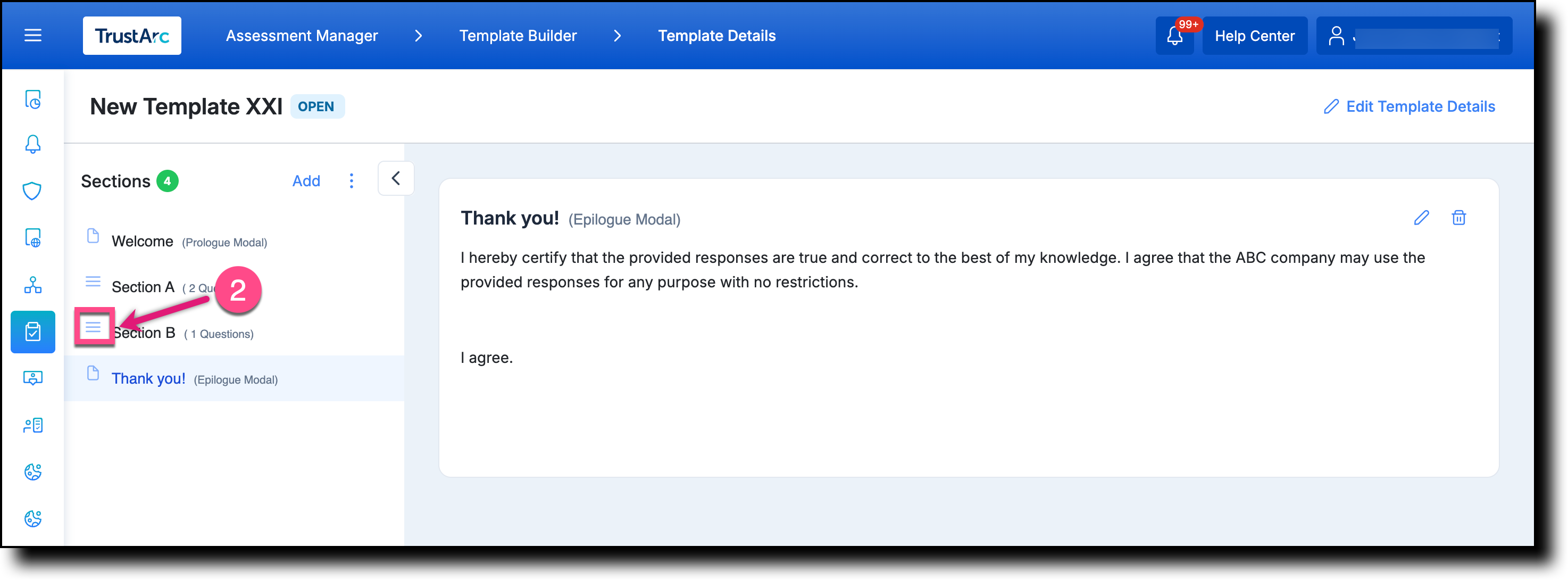 Template Details page showing the newly added section