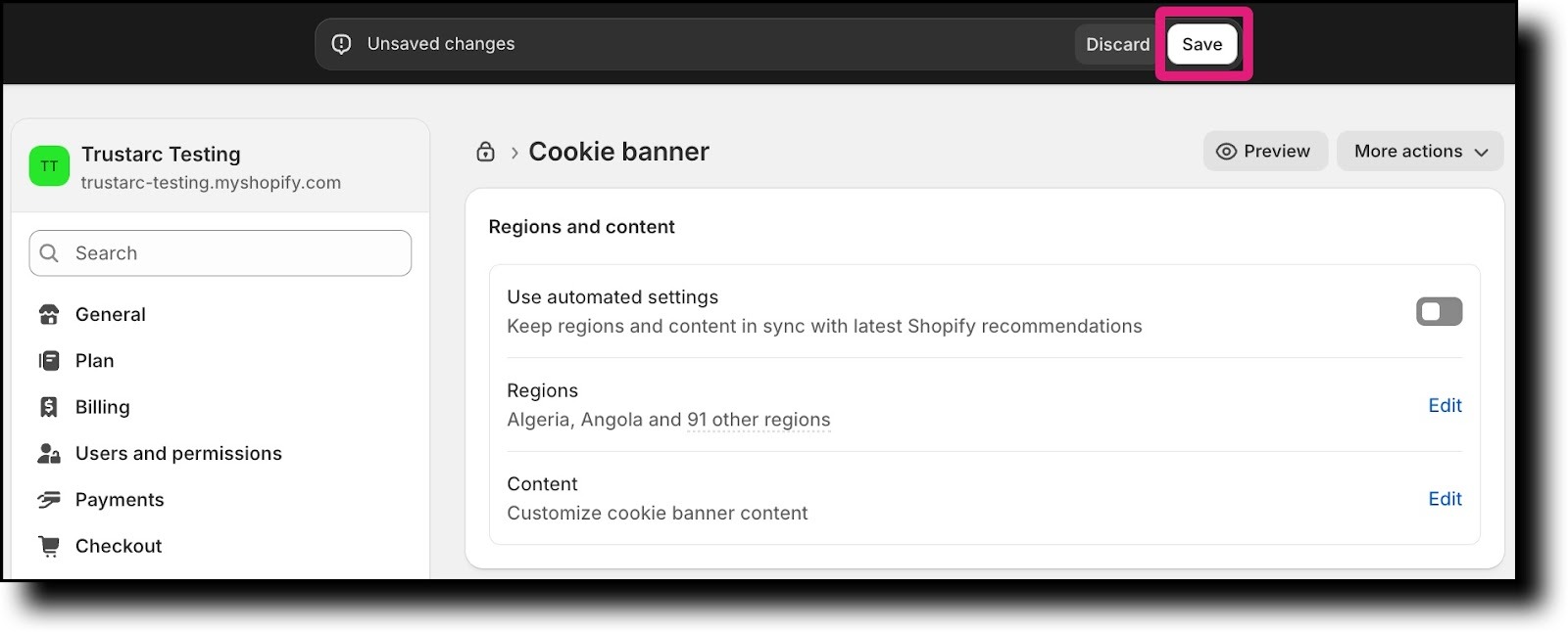 Save settings button
