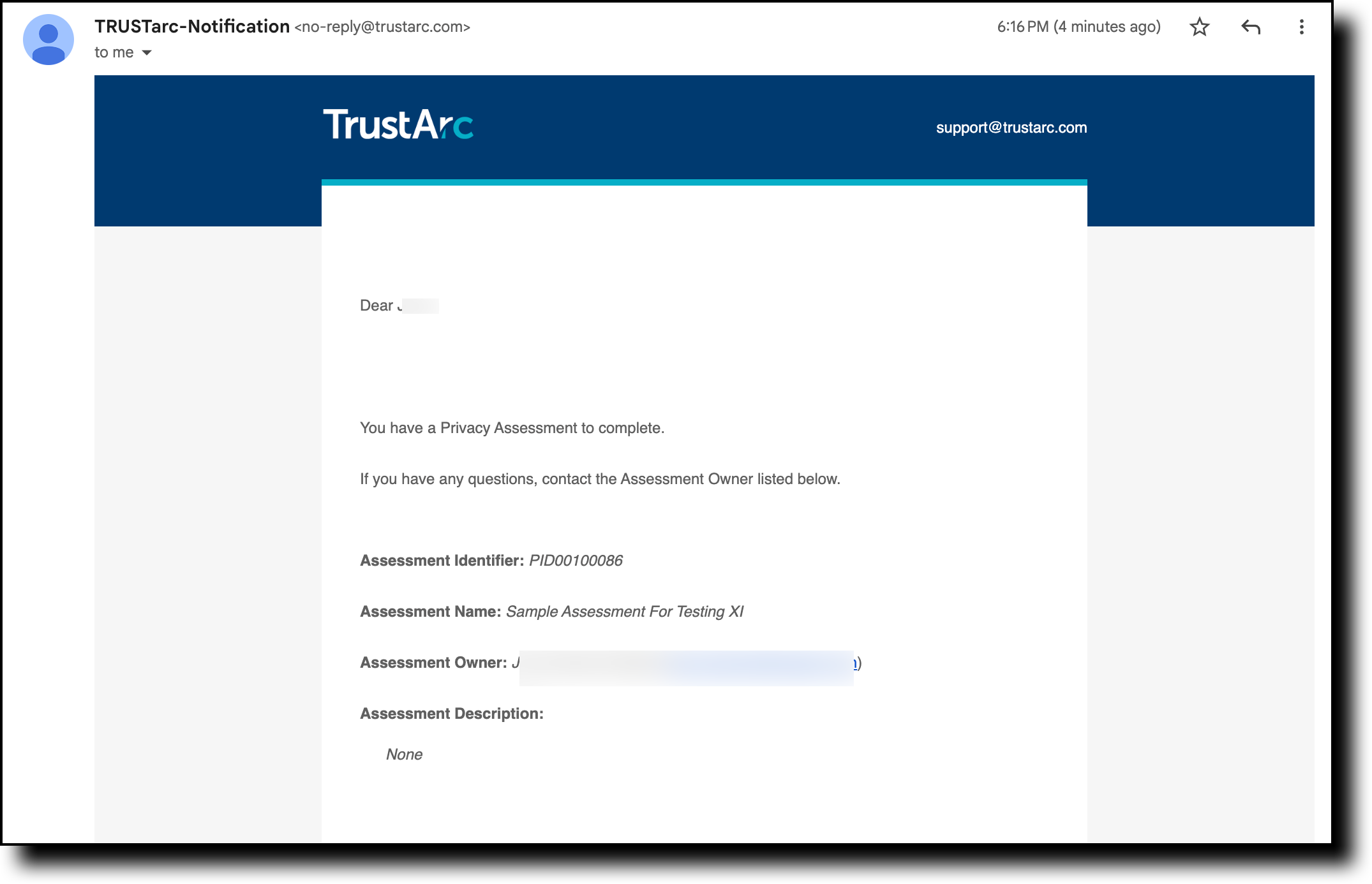 Email notification informing the respondent that additional questions have been assigned
