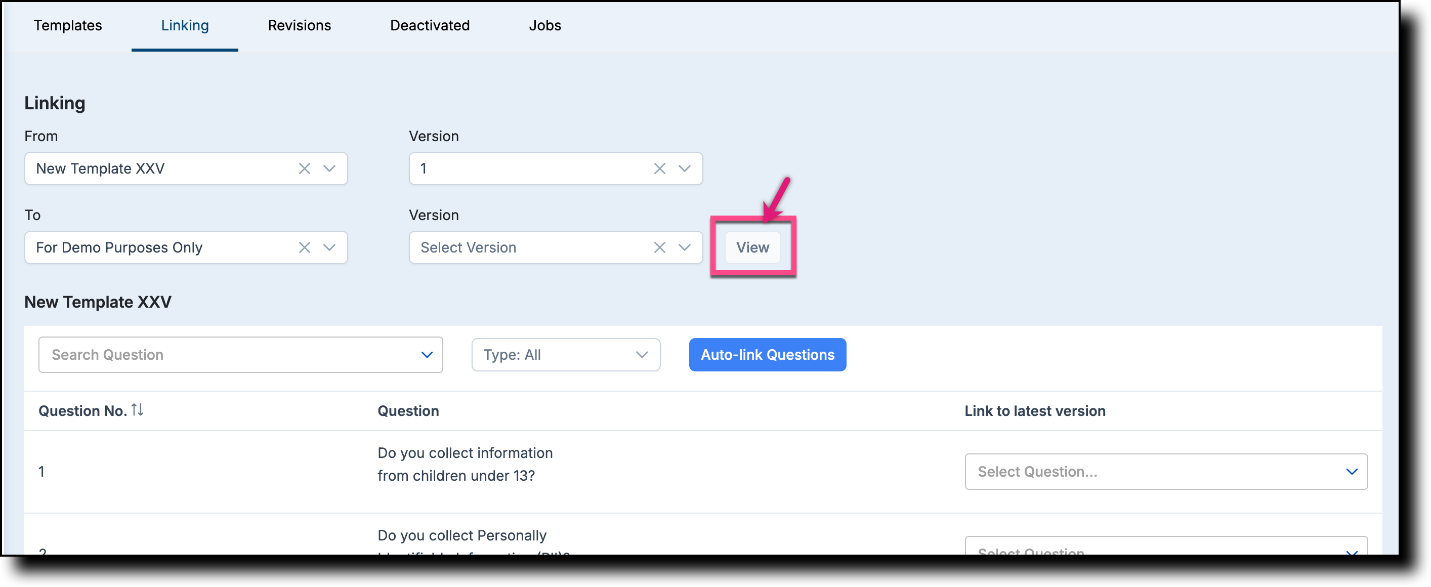 Mapping questions from two different templates or from one template ...