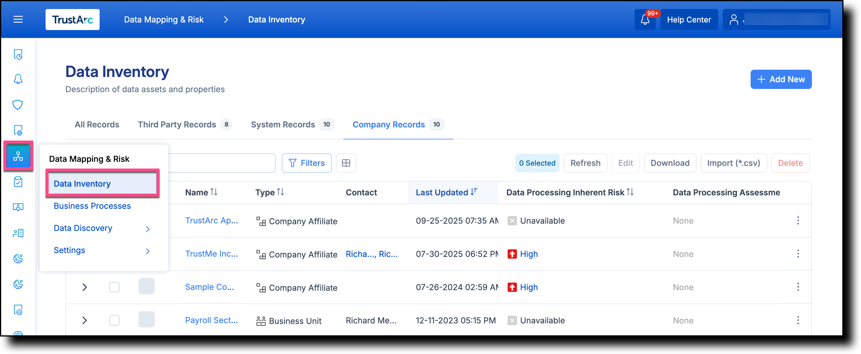 Navigating to Data Inventory from the left navigation